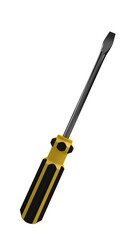 3d illustration. A beautiful view of yellow screwdriver on a white blackground. Work tool for repair and fix.