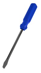 3d illustration. A beautiful view of blue screwdriver on a white blackground. Work tool for repair and fix.