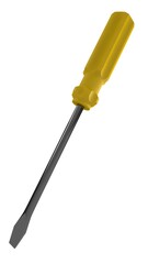 3d illustration. A beautiful view of yellow screwdriver on a white blackground. Work tool for repair and fix.