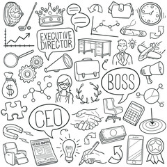 Boss Doodle Icons. Hand Made Line Art. Ceo Clipart Logotype Symbol Design.