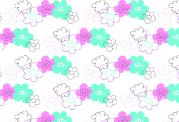 Vector floral pattern in graphic hand drawn style, minimalistic design. Modern background in soft pastel colors.