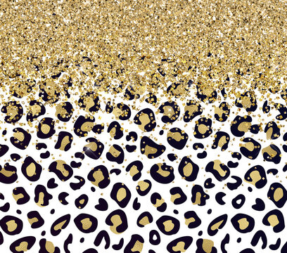 Golden glitter leopard print background.