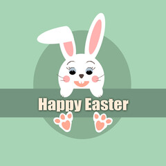 Happy easter rabbit bunny with eggs on green