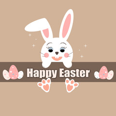Happy easter rabbit bunny with eggs on pink color