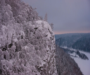 Mount Vetlan in winter at Ural perm region, Russia - obrazy, fototapety, plakaty