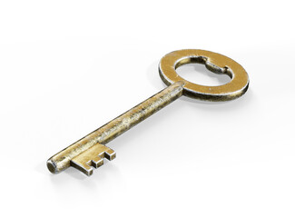 Golden key in keyhole 3d render