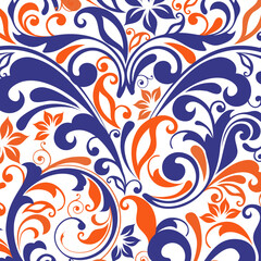 Floral Leaf Pattern In Blue And Orange Color