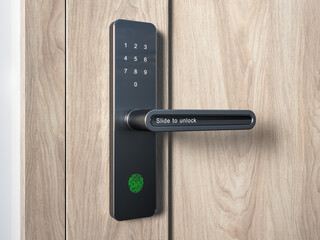 Wood door with touch screen keypad and fingerprint, smart lock key less access