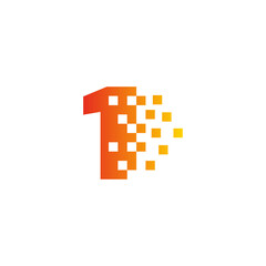 Fototapeta premium Colorful number 1 sign fast pixel dot logo. Number one pixel art. Integrative pixel movement. Creative messy technology icon. Modern icon creative ports.