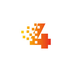 Colorful number 4 sign fast pixel dot logo. Number four pixel art. Integrative pixel movement. Creative messy technology icon. Modern icon creative ports.