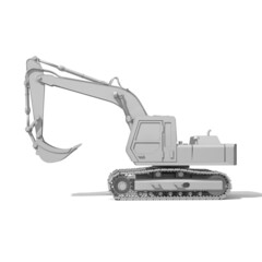 Hydraulic Heavy Excavator with Bucket Isolated on White Background
