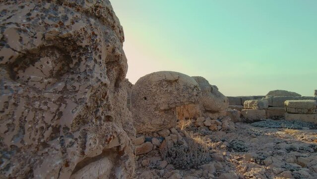 Mount Nemrut Tumulus monuments in the mausoleum of King Antiochus I. dating back to 1st century BC, place is First Degree Archaeological Site in Adıyaman, Turkey as a part of UNESCO World Heritage.