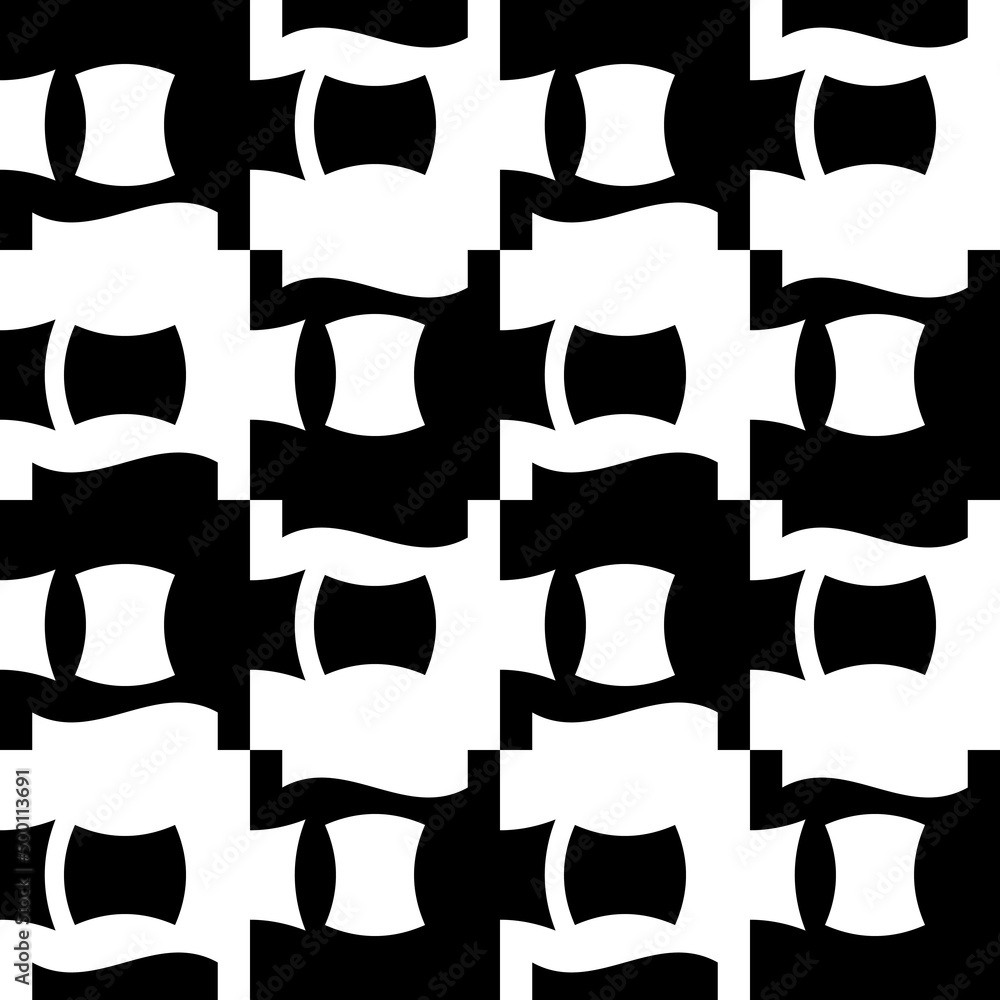 Poster abstract and uneven black and white tiles. angled black tile pattern, transitions seamlessly.