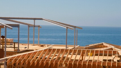 Home construction overlooking the pacific ocean in Malibu California