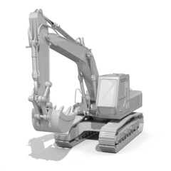 Hydraulic Heavy Excavator with Bucket Isolated on White Background