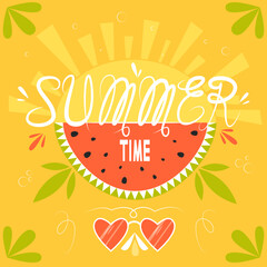 Banner time of summer, lettering. Vector graphics for your design