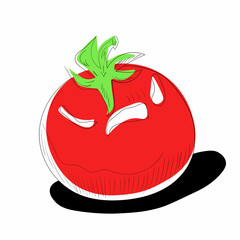 Red tomato line art. Organic vegan food. Vegetables icon set. On white background.