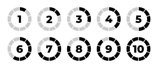 Symbols with different levels of intensity from 1 to 10. Set of vector illustration. 