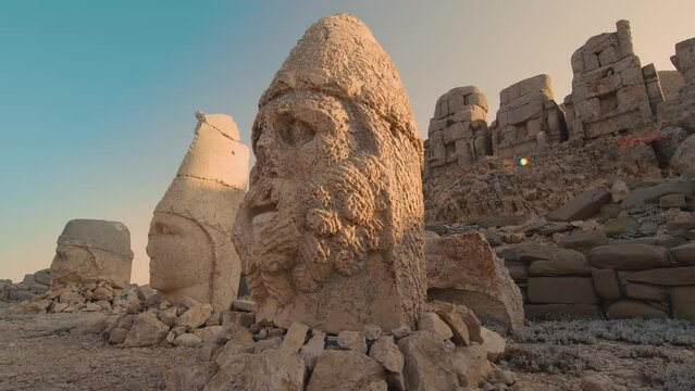 Mount Nemrut Tumulus monuments in the mausoleum of King Antiochus I. dating back to 1st century BC, place is First Degree Archaeological Site in Adıyaman, Turkey as a part of UNESCO World Heritage.
