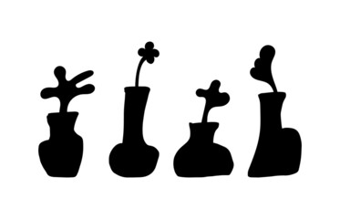 Set of silhouette black vases and flowers. Abstract modern art. Vector illustration in boho style © Felizabeth