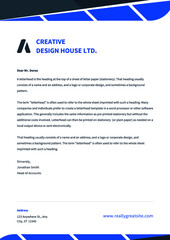 Blue & Black Creative Design House Letterhead