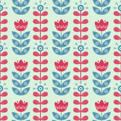 Seamless pattern. Scandinavian folk style, flat style. Flowers, plants, nature. Element for design and illustrations.