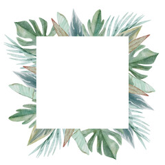 Watercolor frame with tropical leaves.