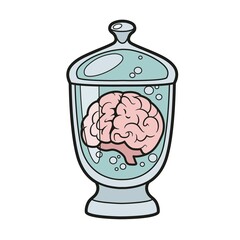 Human brain in a glass jar color variation for coloring page on white background