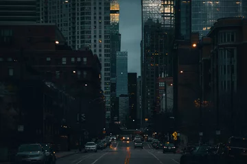 Rolgordijnen Chicago streets at dusk © Iurii