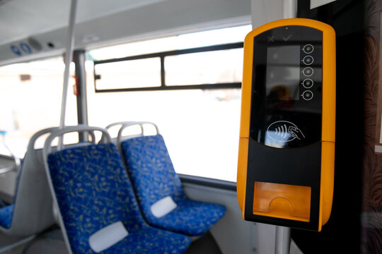 Payment terminal in the bus, non-cash payment for travel in public transport