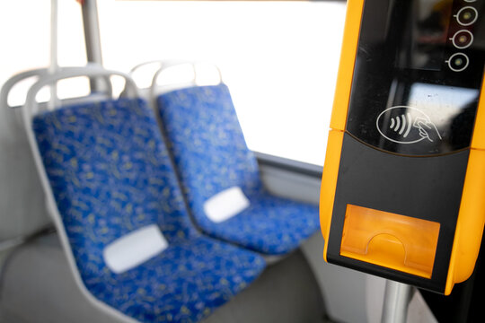 Payment terminal in the bus, non-cash payment for travel in public transport