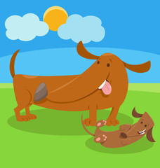 cartoon dachshund dog animal character with little puppy