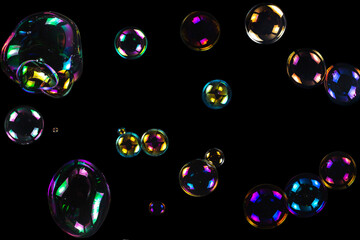 Soap bubbles isolated on a black background