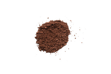 Makeup cosmetics. Eyeshadow in brown color crushed palette, colorful eye shadow powder isolated.