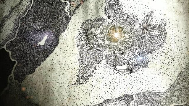 Drawings of mistic universe with symbols. 4k video.
