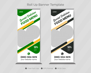 Fast food roll up banner template and restaurant menu design with pull up