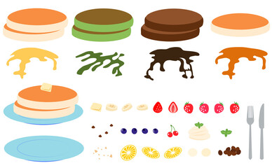 パンケーキ素材のパーツセットイラスト