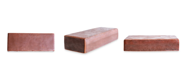 Vanilla mousse chocolate glaze candy bar on a white isolated background