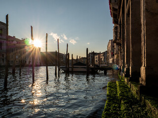 evening sun on canal in venice
