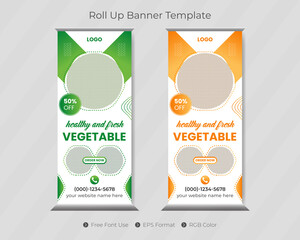 Food roll up banner template and restaurant menu design