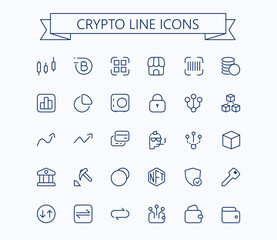 Crypto line mini icons. Blockchain web icon set. Editable stroke. 24x24 grid. Pixel Perfect. - 500124438