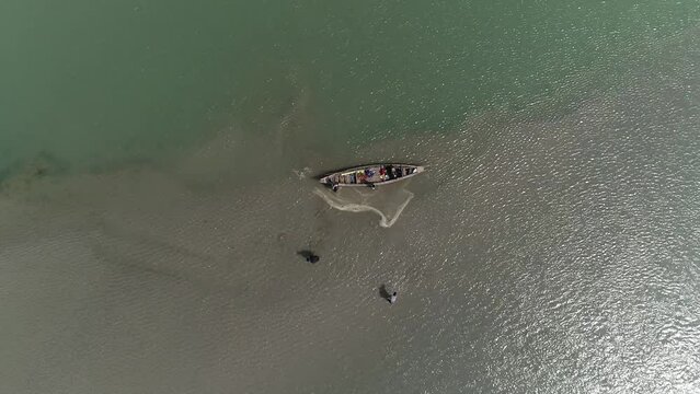 fish in the water - Tista river, Rangpur division, Bangladesh - Aerial Footage
