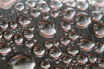 Plan macro sur des gouttes d'eau sur du métal