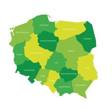 Poland - administrative map of voivodeships