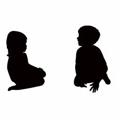 two children playing together, silhouette vector