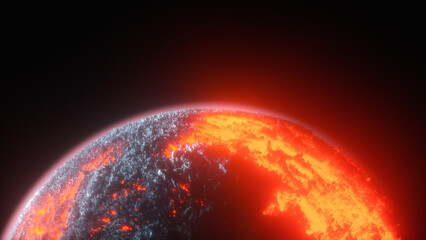 a lava planet somewhere in the universe (3d rendering)
