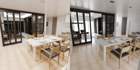 Home decor. Living room. Stylish interior 3D render. Modern apartment 3D illustration.