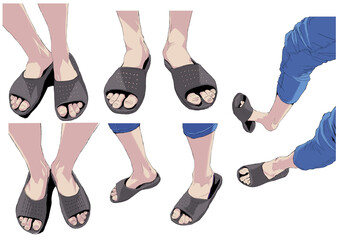 サンダルを履くリアルな足のイラストセット