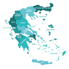 Greece - map of decentralized administrations - obrazy, fototapety, plakaty