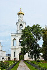 St. George's Cathedral of St. George's Monastery at the source of the Volkhov River, on the shore of Lake Ilmen. Veliky Novgorod, Russia